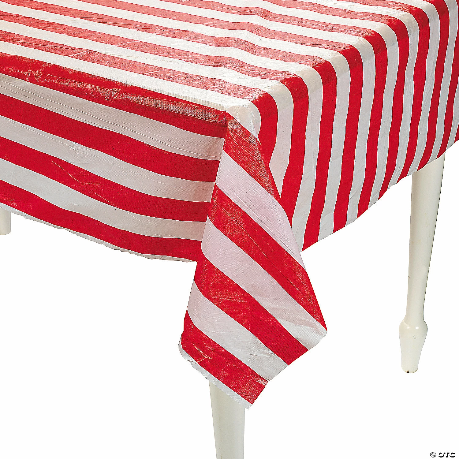 New π₯° Red & White Striped Plastic Tablecloth Roll π - Image 2